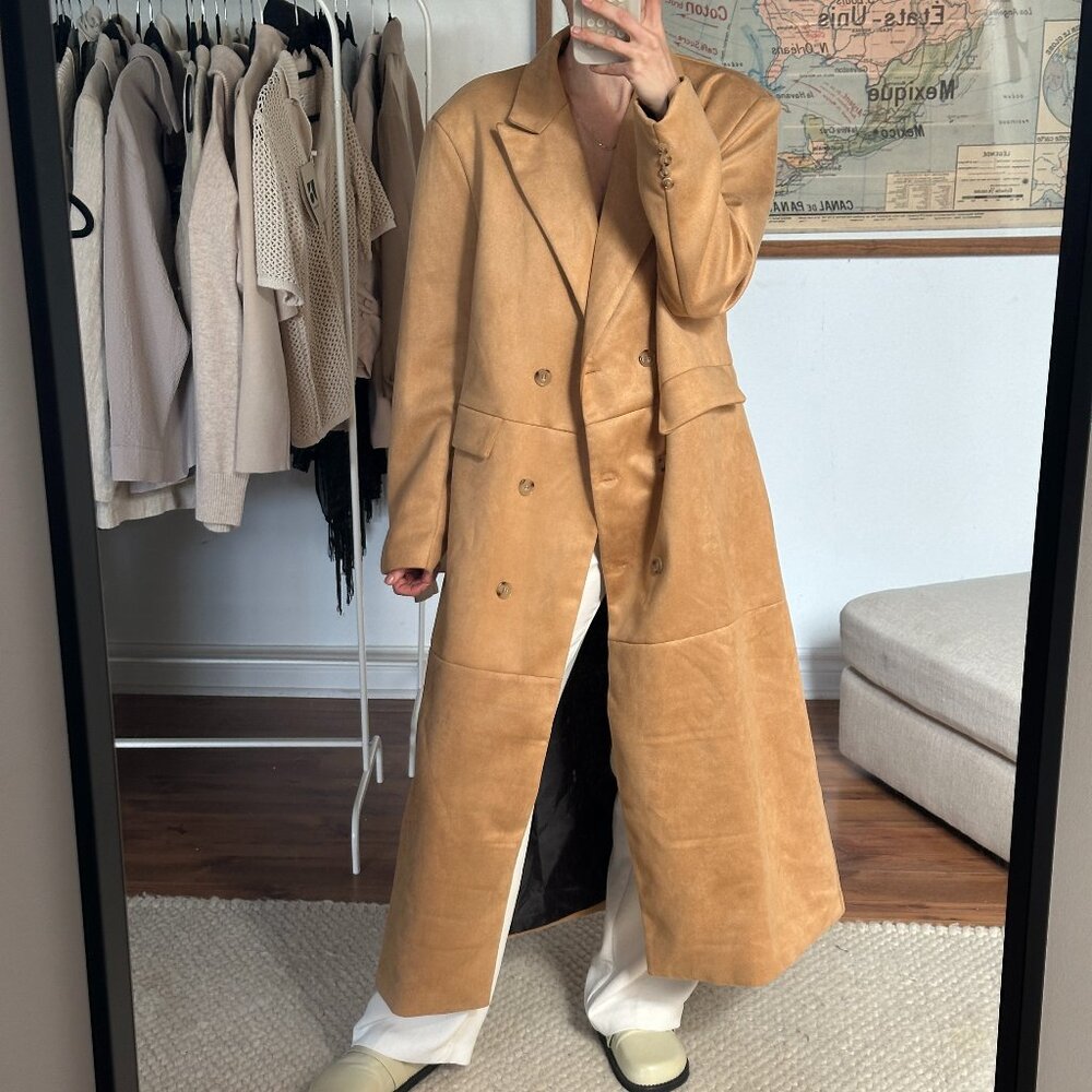 Faux Suede Trench Coat